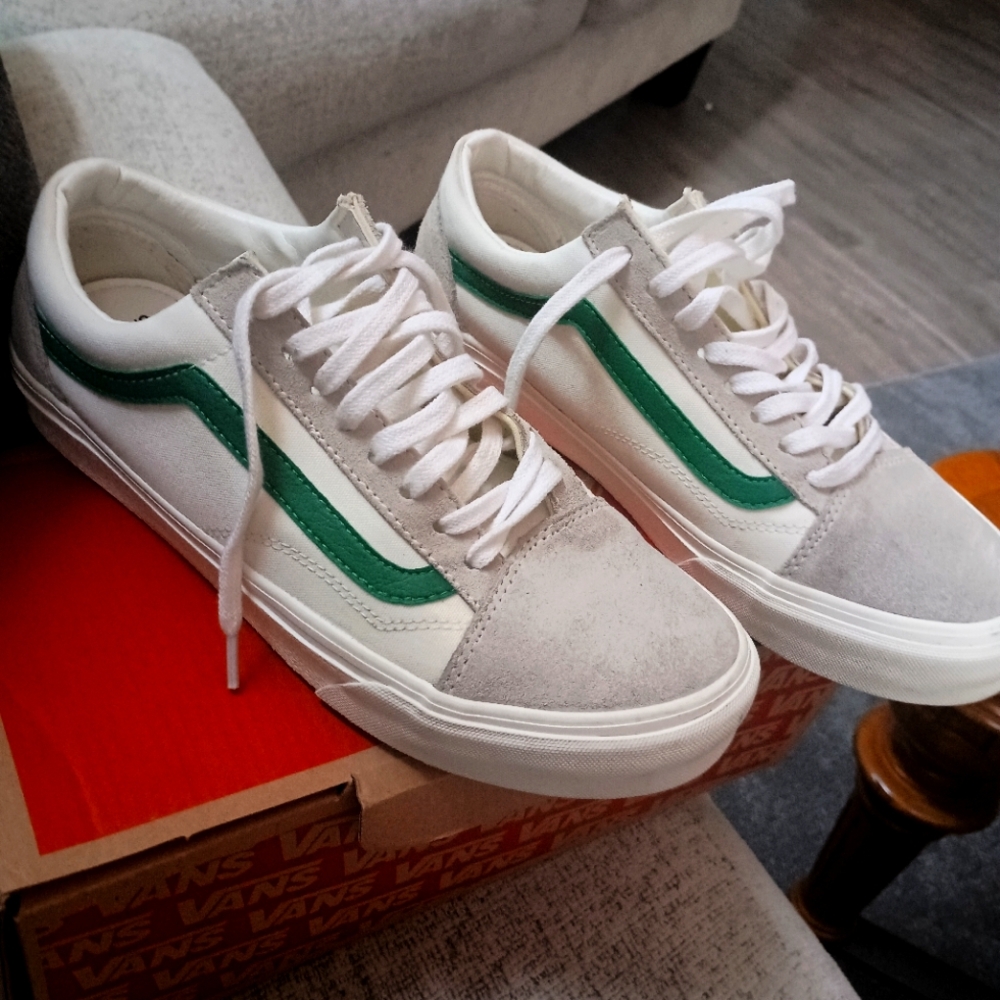 Vans White and Green Sneakers